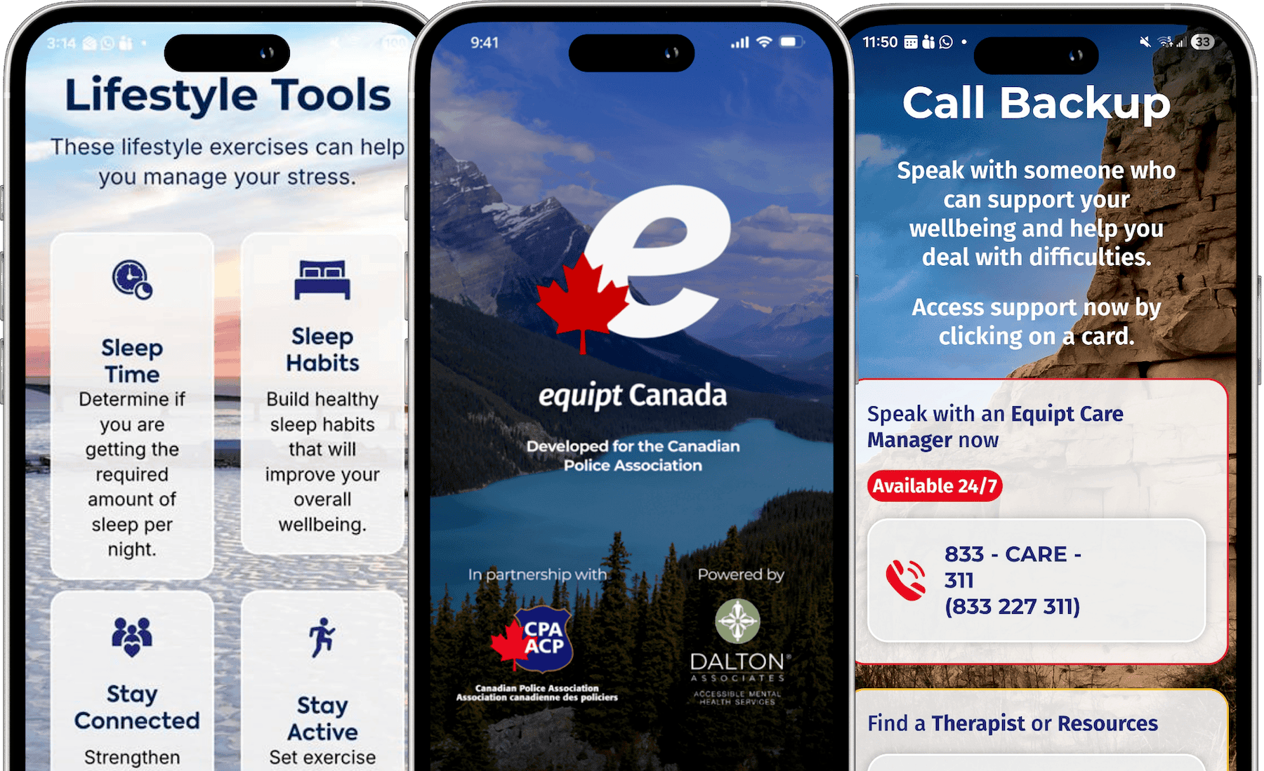 Equipt Canada app screens on smartphones.